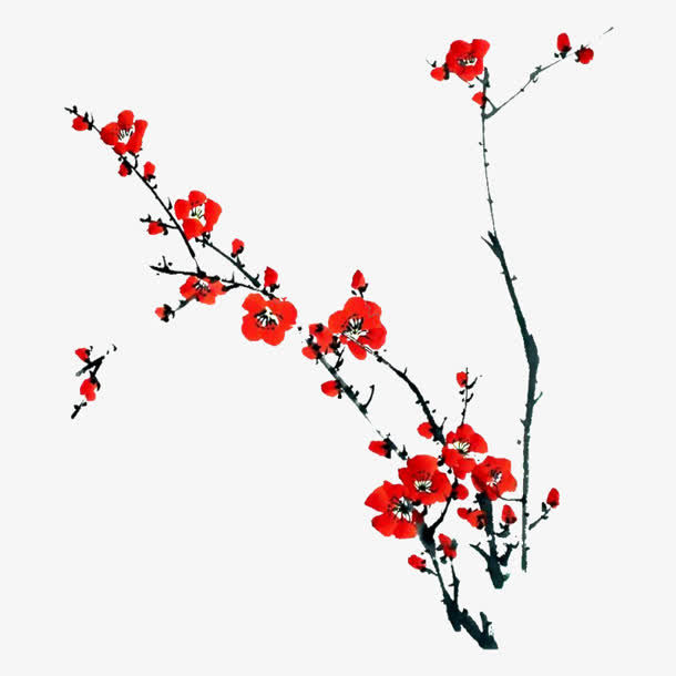 墨迹红花png素材免抠