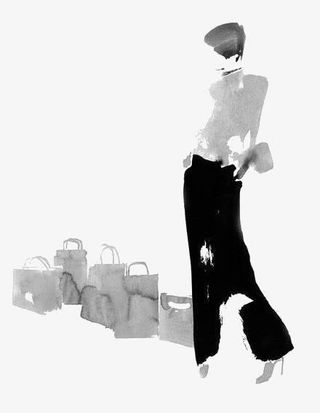 手绘水墨晕染购物的女人免抠