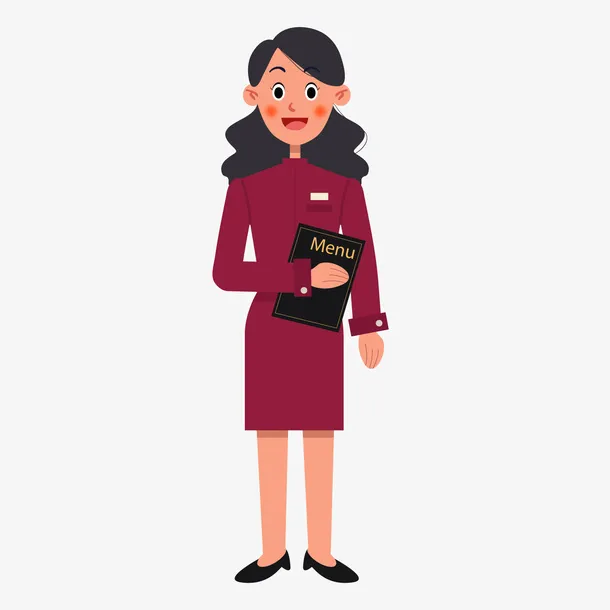 红衣女服务员矢量图免抠