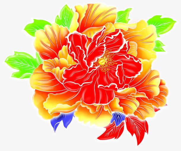 中秋节黄红色花朵绿叶免抠