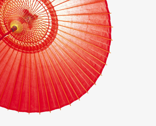 红色透光油纸伞免抠