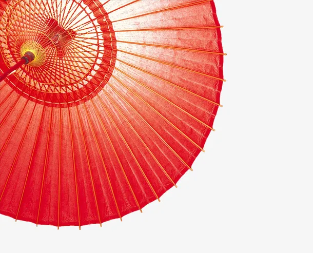 红色透光油纸伞免抠