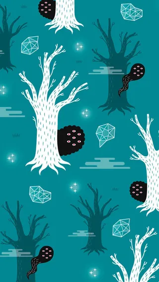 手绘卡通树林鬼火壁纸免抠