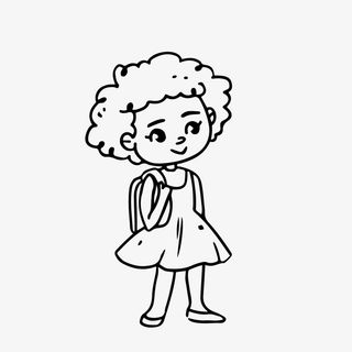 黑色简笔画女学生免抠