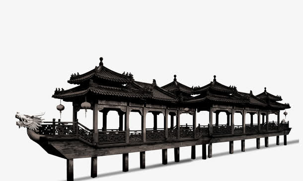 水上阁楼建筑免抠