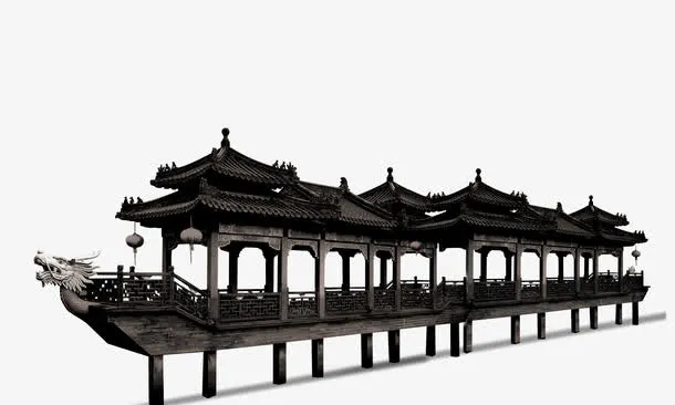 水上阁楼建筑免抠