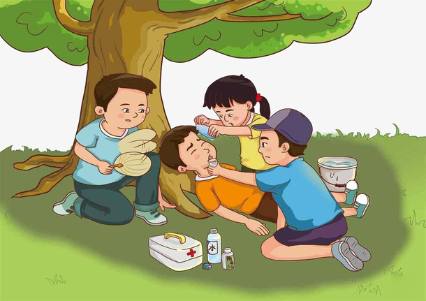 卡通教育紧急处置中暑的孩子免抠免抠