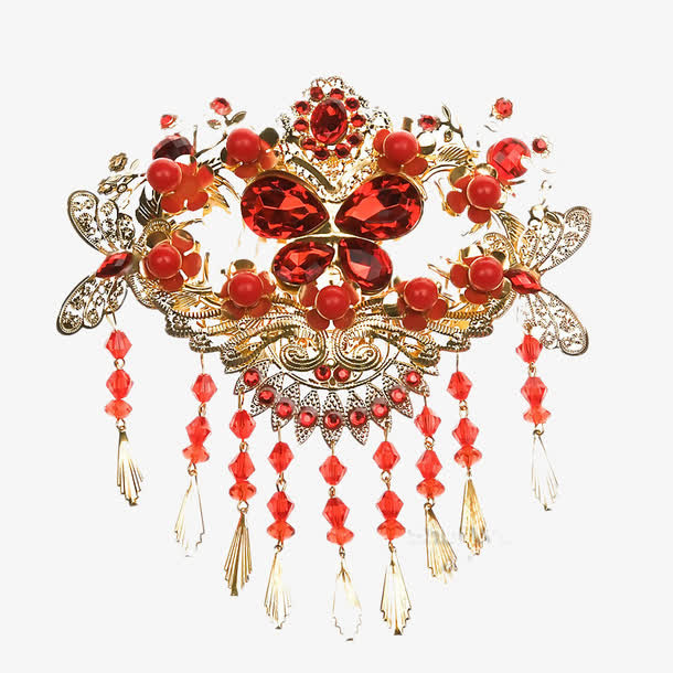 红宝石复古新娘头面免抠