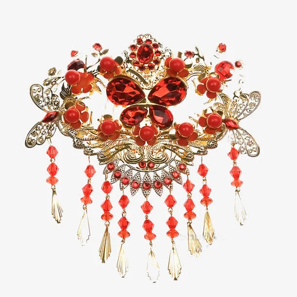 红宝石复古新娘头面免抠