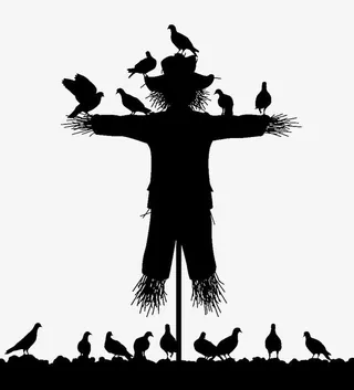 稻草人与麻雀剪影免抠