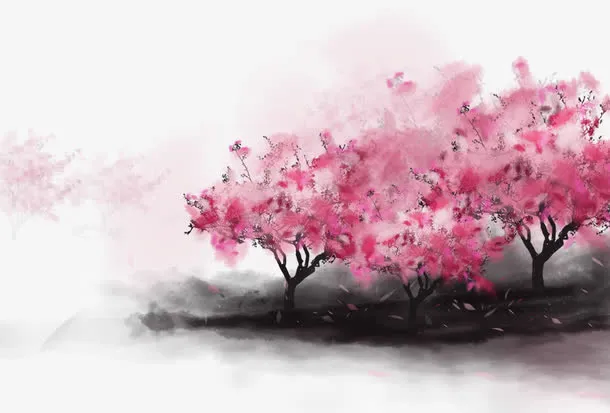 中国风水墨桃花林免抠