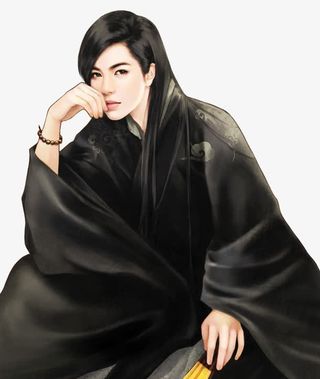 古风立绘黑衣长发男子免抠