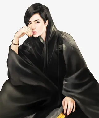 古风立绘黑衣长发男子免抠