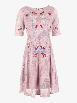 藕粉色蕾丝长裙免抠