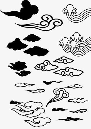 祥云黑白图案免抠