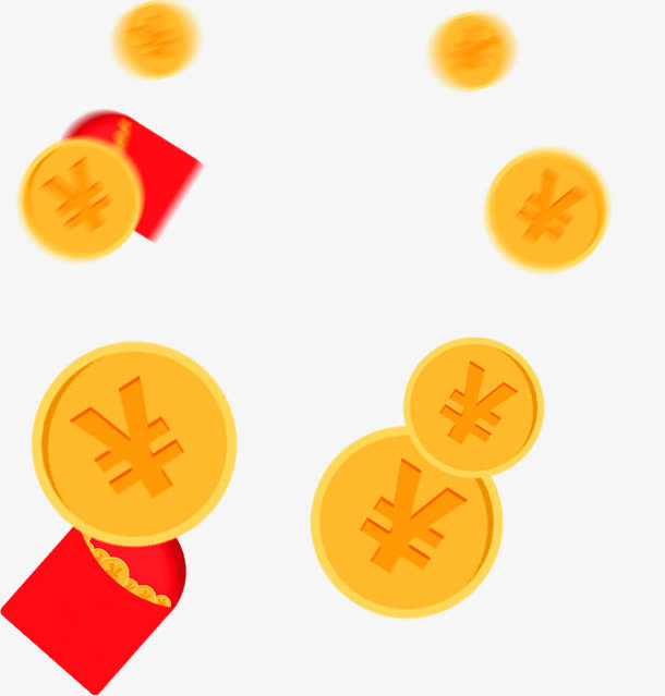 黄色简约金币漂浮素材免抠