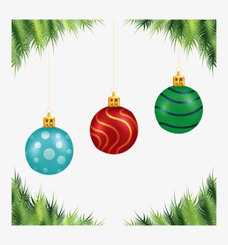 松树枝圣诞节圣诞球免抠