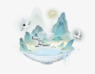 中国风山水渐变免抠