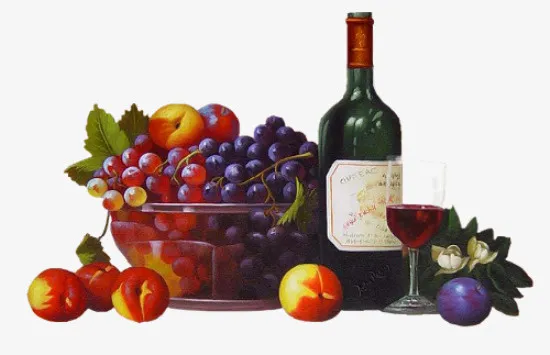 手绘葡萄美酒免抠