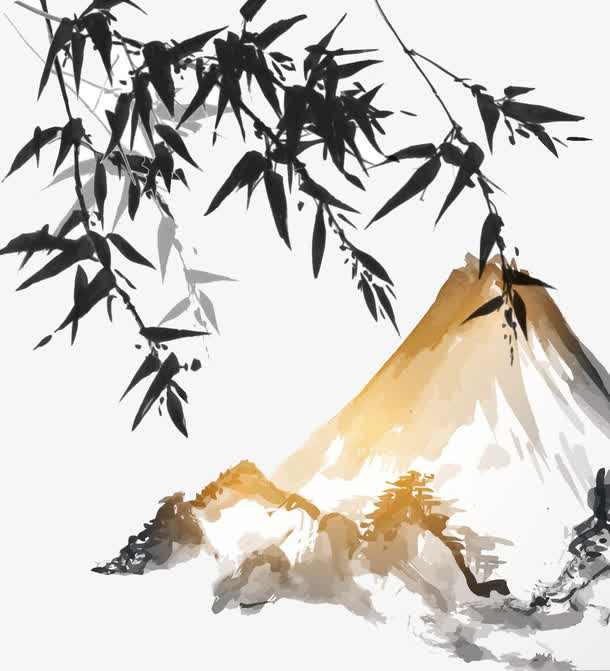 日本水墨竹子山峰免抠