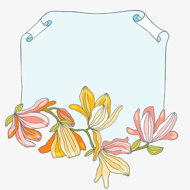 蓝色信纸鲜花免抠