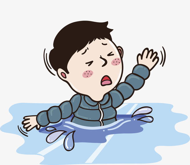 手绘落水男孩免抠图免抠