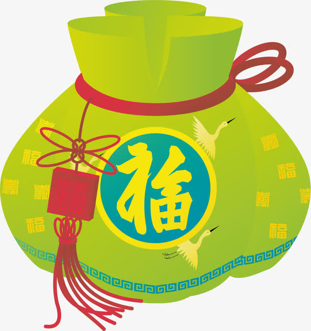 春节绿色福字福袋免抠