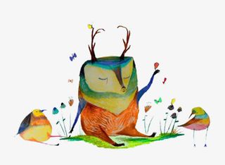 卡通草地休息免抠