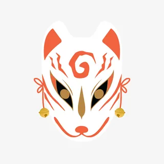 卡通手绘日本传统面具狐狸面具免抠