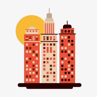 卡通扁平化城市建筑矢量素材,免抠