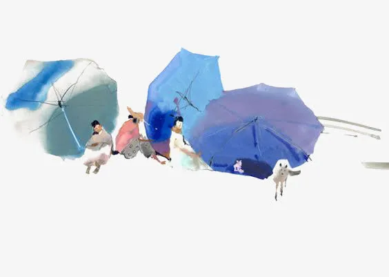 水彩雨伞免抠
