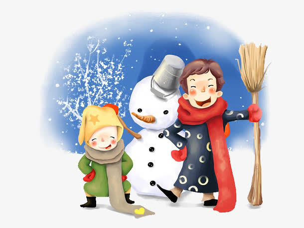 卡通堆雪人免抠
