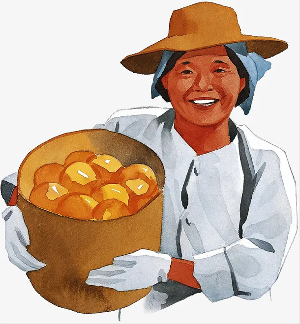 水彩人物插图收获的农村妇女免抠