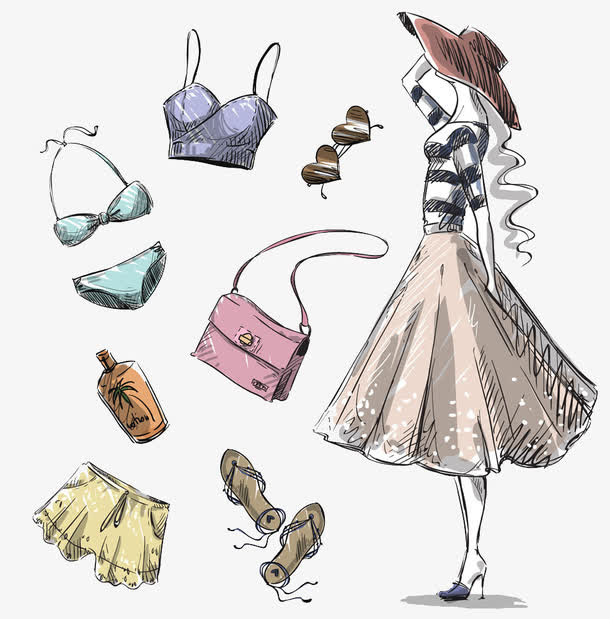 时尚服饰与美女插画图片[免抠