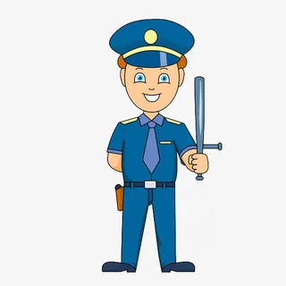 卡通背手站立拿着电棒的保安免抠