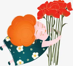 手绘可爱插图母亲节妈妈手抱着花免抠
