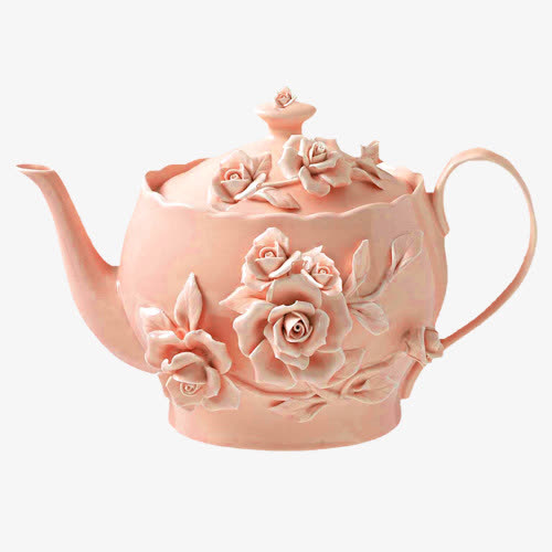 复古粉色雕花茶壶免抠