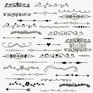 手绘黑色花纹线条合集免抠