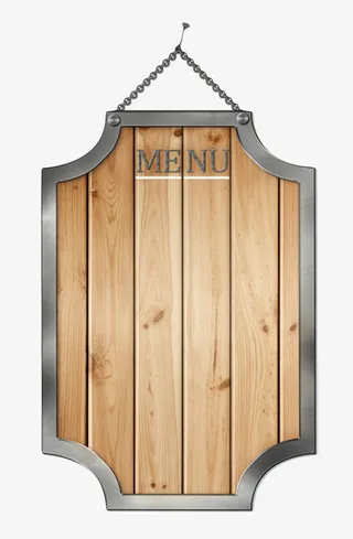 卡其色镶菜单挂着的木板实物免抠