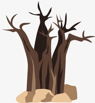 枯萎的卡通矢量猴面包树免抠