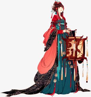 彩绘立绘红色提着灯笼女子免抠