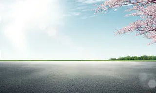 汽车宣传桃花风景背景素材高清