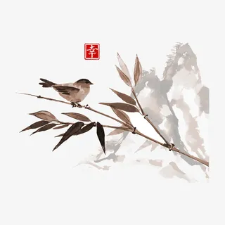 中国  古风  山水画   水墨画免抠