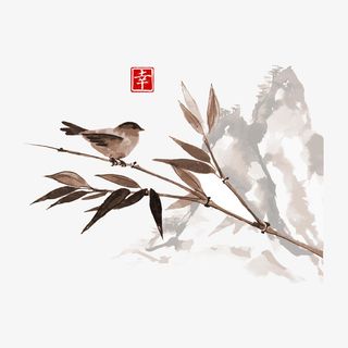 中国  古风  山水画   水墨画免抠