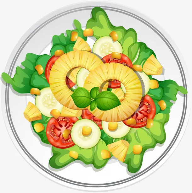 手绘卡通美食拼盘蔬菜沙拉免抠