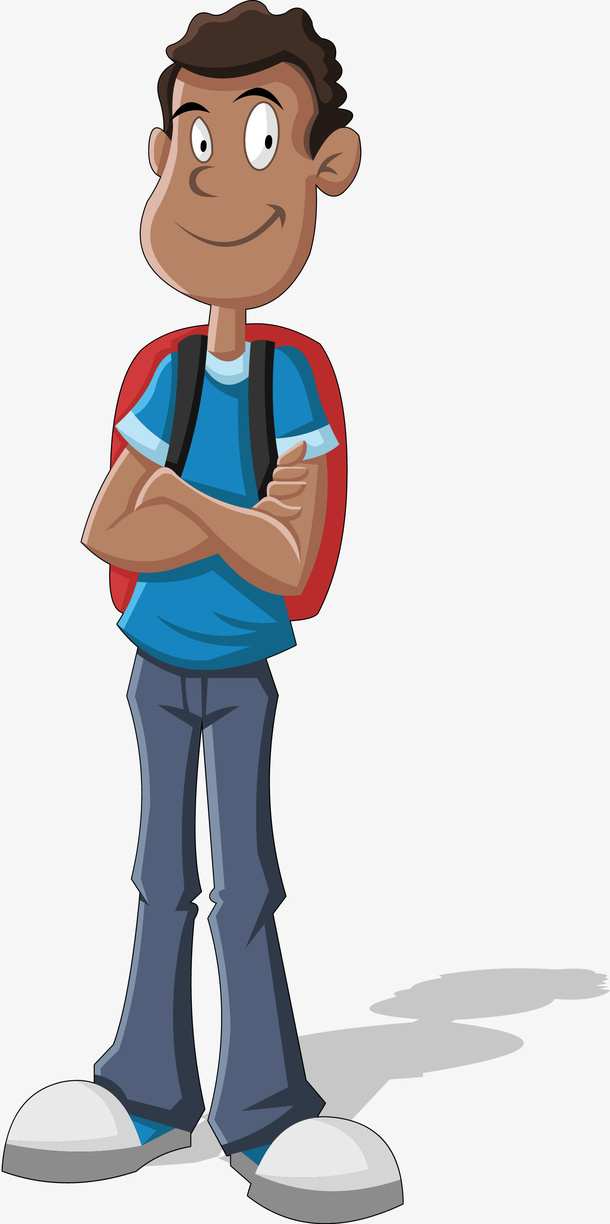 卡通背着书包的男同学免抠