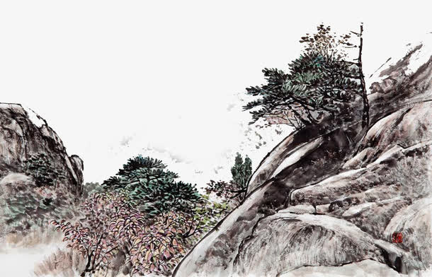 山坡上的树木免抠