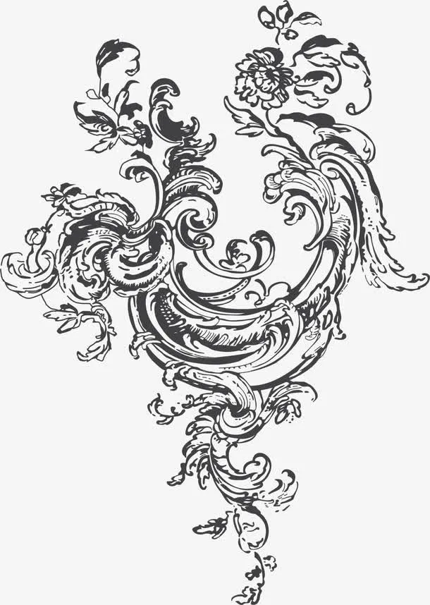 黑色复古花纹免抠