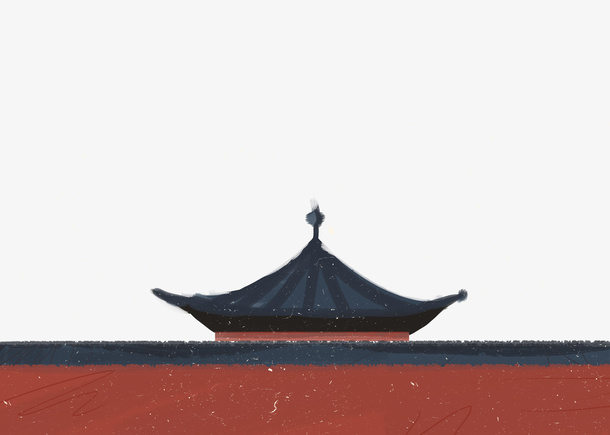 中国风红旗黑瓦素材免抠