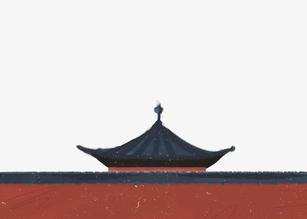 中国风红旗黑瓦素材免抠